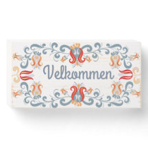 Scandinavian Folk Art Velkommen Wood Welcome Sign