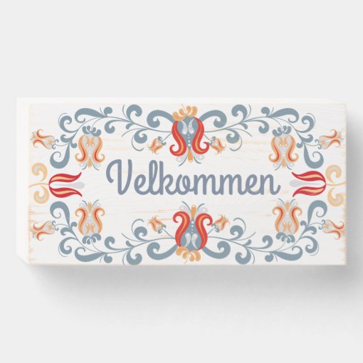 Scandinavian Folk Art Velkommen Wood Welcome Sign | Zazzle
