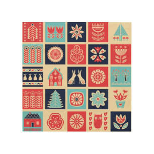 Scandinavian folk art: vintage floral. wood wall art