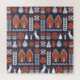 Scandinavian Folk Art Vintage Pattern Jigsaw Puzzle