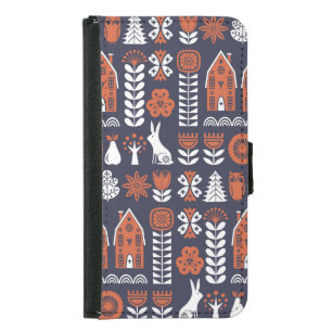 Scandinavian Folk Art Vintage Pattern Samsung Galaxy S5 Wallet Case