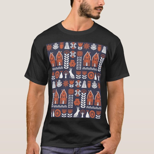 Scandinavian Folk Art Vintage Pattern T-Shirt (Front)