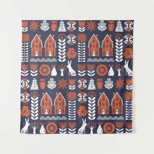 Scandinavian Folk Art Vintage Pattern Tapestry (Front)