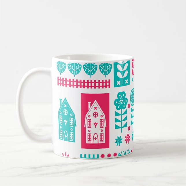 Scandinavian Folk Art: Vintage Seamless Coffee Mug (Left)