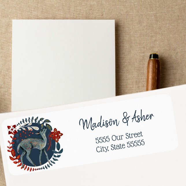 Scandinavian Folk Art Watercolor Woodland Deer Label (Creator Uploaded)