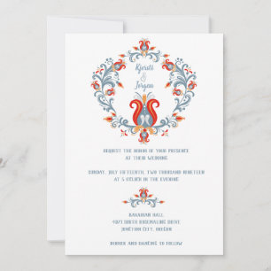 Scandinavian Folk Art Wedding Invitation Blue