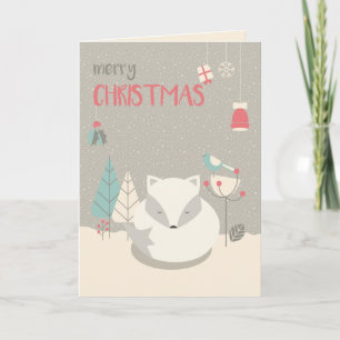 Scandinavian Folk Art White Fox Christmas Holiday Card
