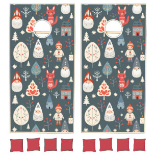 Scandinavian folk art with Christmas gnomes  Cornhole Set