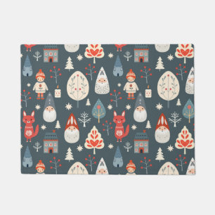 Scandinavian folk art with Christmas gnomes Doormat