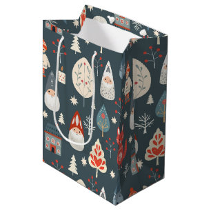 Scandinavian folk art with Christmas gnomes Medium Gift Bag