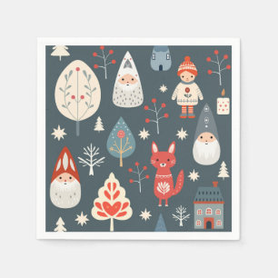 Scandinavian folk art with Christmas gnomes Napkins