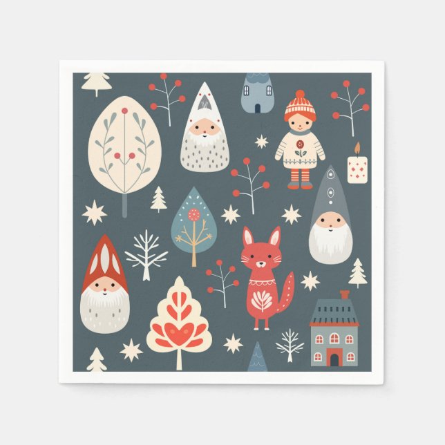 Scandinavian folk art with Christmas gnomes  Napkins (Front)