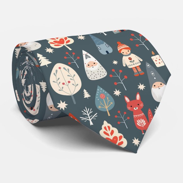 Scandinavian folk art with Christmas gnomes  Neck Tie (Rolled)