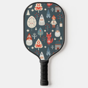 Scandinavian folk art with Christmas gnomes  Pickleball Paddle