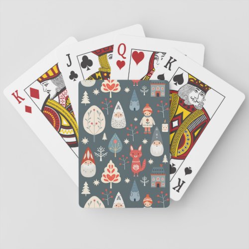 Scandinavian folk art with Christmas gnomes  Playing Cards