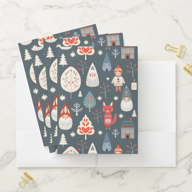 Scandinavian folk art with Christmas gnomes  Pocket Folder (In Situ)