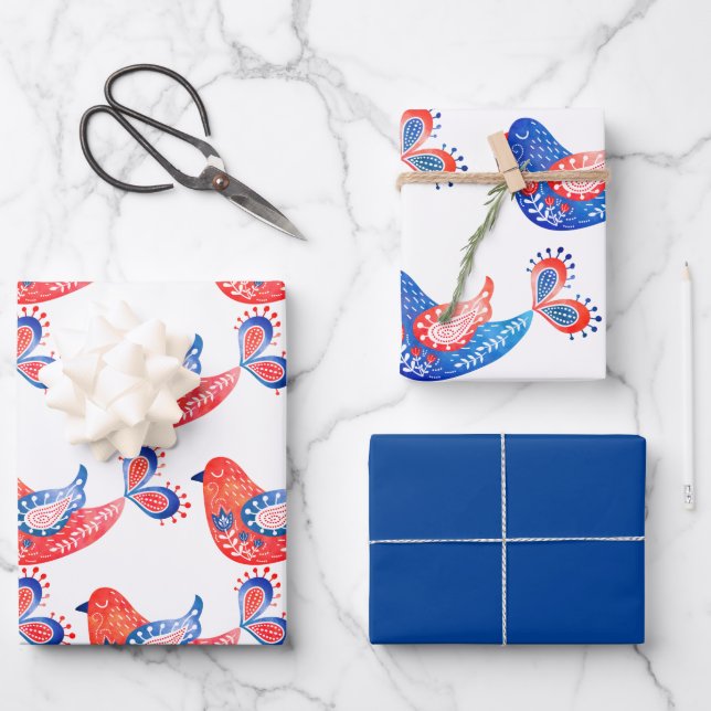Scandinavian Folk Art Wrapping Paper Sheets (Front)