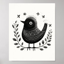 Scandinavian Folk Bird Art Poster