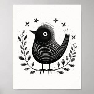 Scandinavian Folk Bird Art Poster
