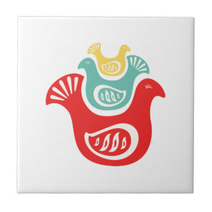 Scandinavian Folk Birds Ceramic Tile