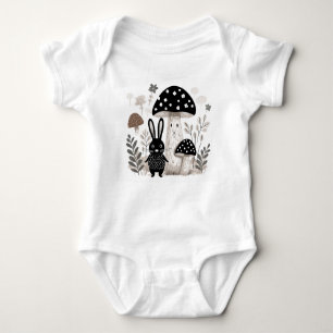 Scandinavian Folk Bunny Mushroom Baby Bodysuit