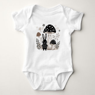 Scandinavian Folk Bunny Mushroom Baby Bodysuit