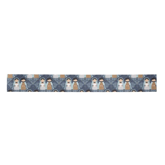 Scandinavian Folk Christmas Nativity Satin Ribbon (Front)