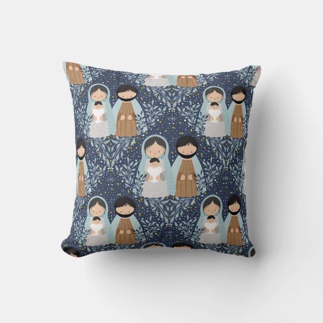 Scandinavian Folk Christmas Nativity Throw Pillow (Front)
