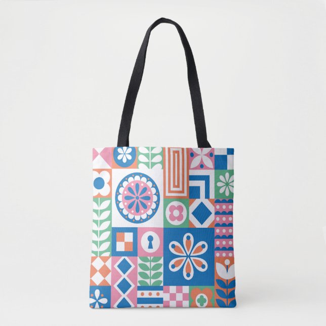 Scandinavian Folk Floral Abstract Pattern Tote Bag (Front)