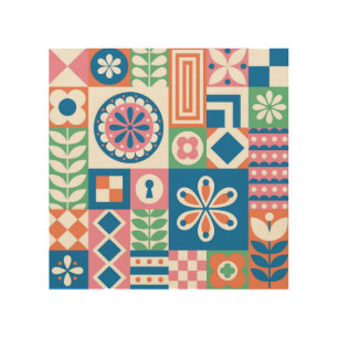 Scandinavian Folk Floral Abstract Pattern Wood Wall Art
