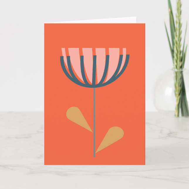 Scandinavian Folk Floral Art Simple Orange Flower Card (Front)