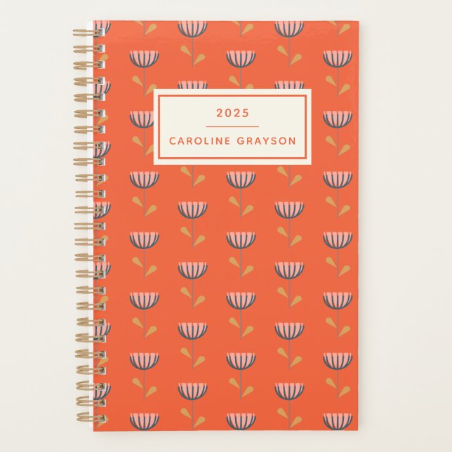 Scandinavian Folk Floral Orange Personalized Planner (Front)
