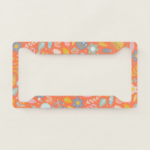 Scandinavian Folk Floral Pattern in Orange   License Plate Frame