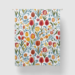 Scandinavian Folk Floral Pattern Tulips & Daisies Blackout Curtains