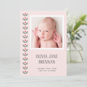 Scandinavian Folk Floral Photo Birth Announcement