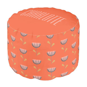 Scandinavian Folk Flower in Orange Personalized Pouf