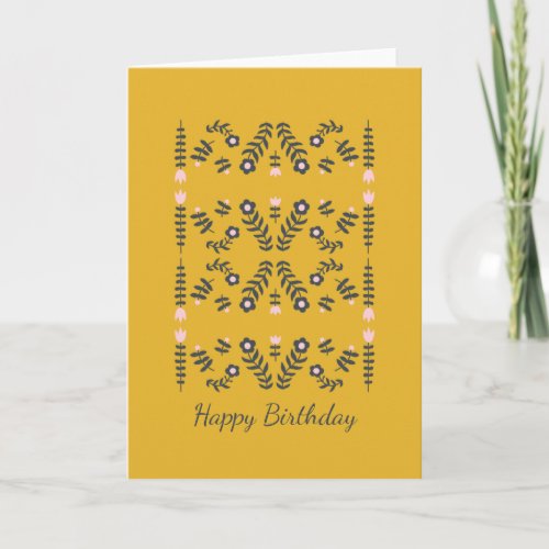 Scandinavian Folk Flower in Yellow Birthday Card
