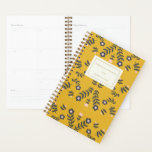 Scandinavian Folk Flower in Yellow Personalized Planner<br><div class="desc">Modern Scandinavian style folk flower drawing in yellow,  pink,  and gray,  personalized with your name.</div>