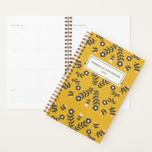 Scandinavian Folk Flower in Yellow Personalized Planner