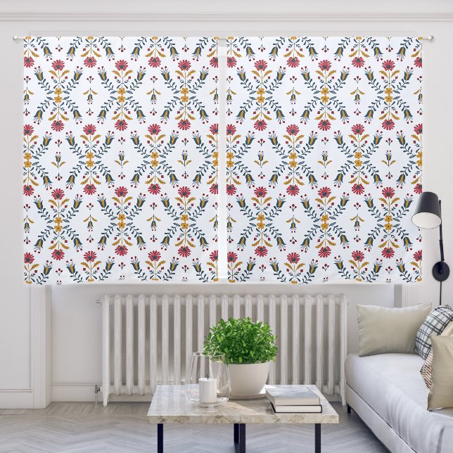 scandinavian Folk Flowers Art Pattern Blackout Curtains (Living Room)