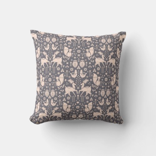 Scandinavian Folk Forest Throw Pillow