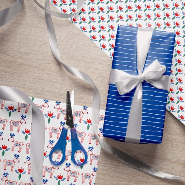 Scandinavian Folk Hand Drawn Christmas Patterns Wrapping Paper Sheets (Creator Uploaded)