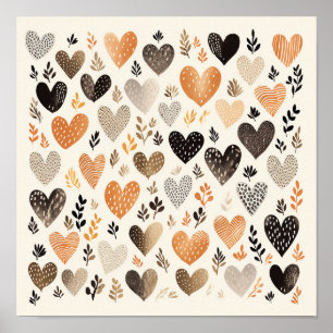 Scandinavian Folk Heart Pattern Poster