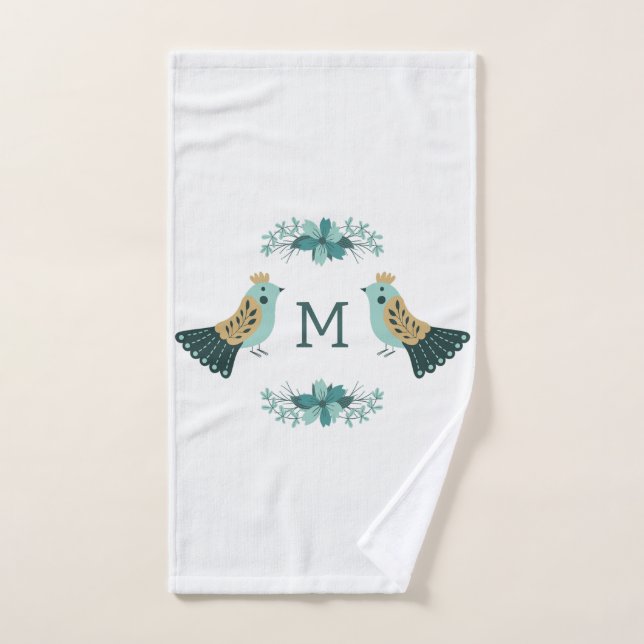 Scandinavian folk motif with birds and flowers bath towel set (Hand Towel)