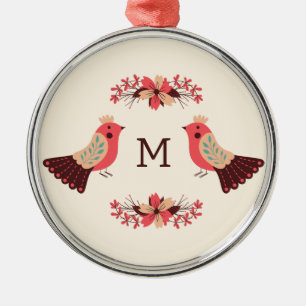 Scandinavian folk motif with birds and flowers metal ornament