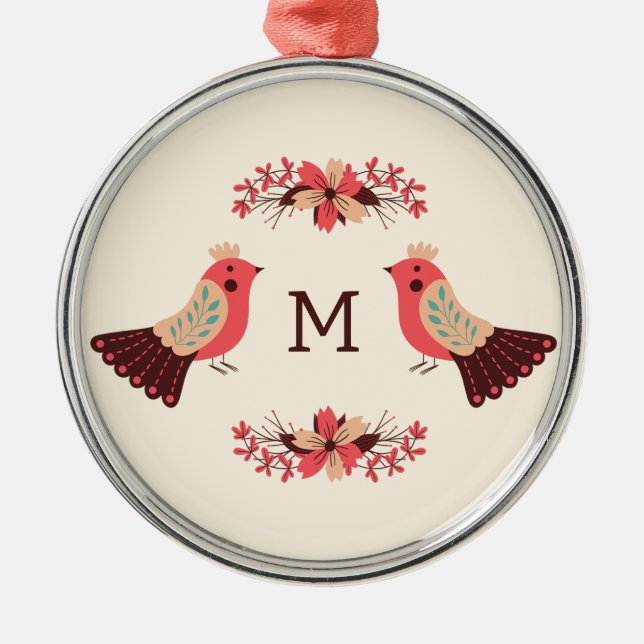 Scandinavian folk motif with birds and flowers metal ornament (Front)