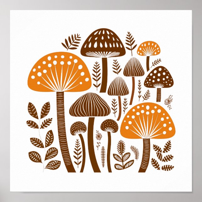 Scandinavian Folk Mushroom Art Poster (Front)