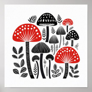 Scandinavian Folk Mushroom Art Poster