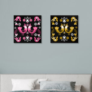 Scandinavian Folk Pink And White Birds Acrylic Photo Tile