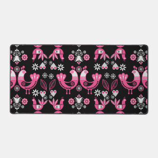 Scandinavian Folk Pink And White Birds Desk Mat